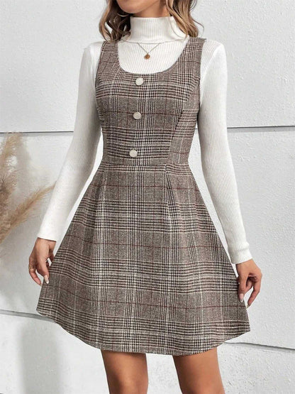 Plaid Wide Strap Mini Dress