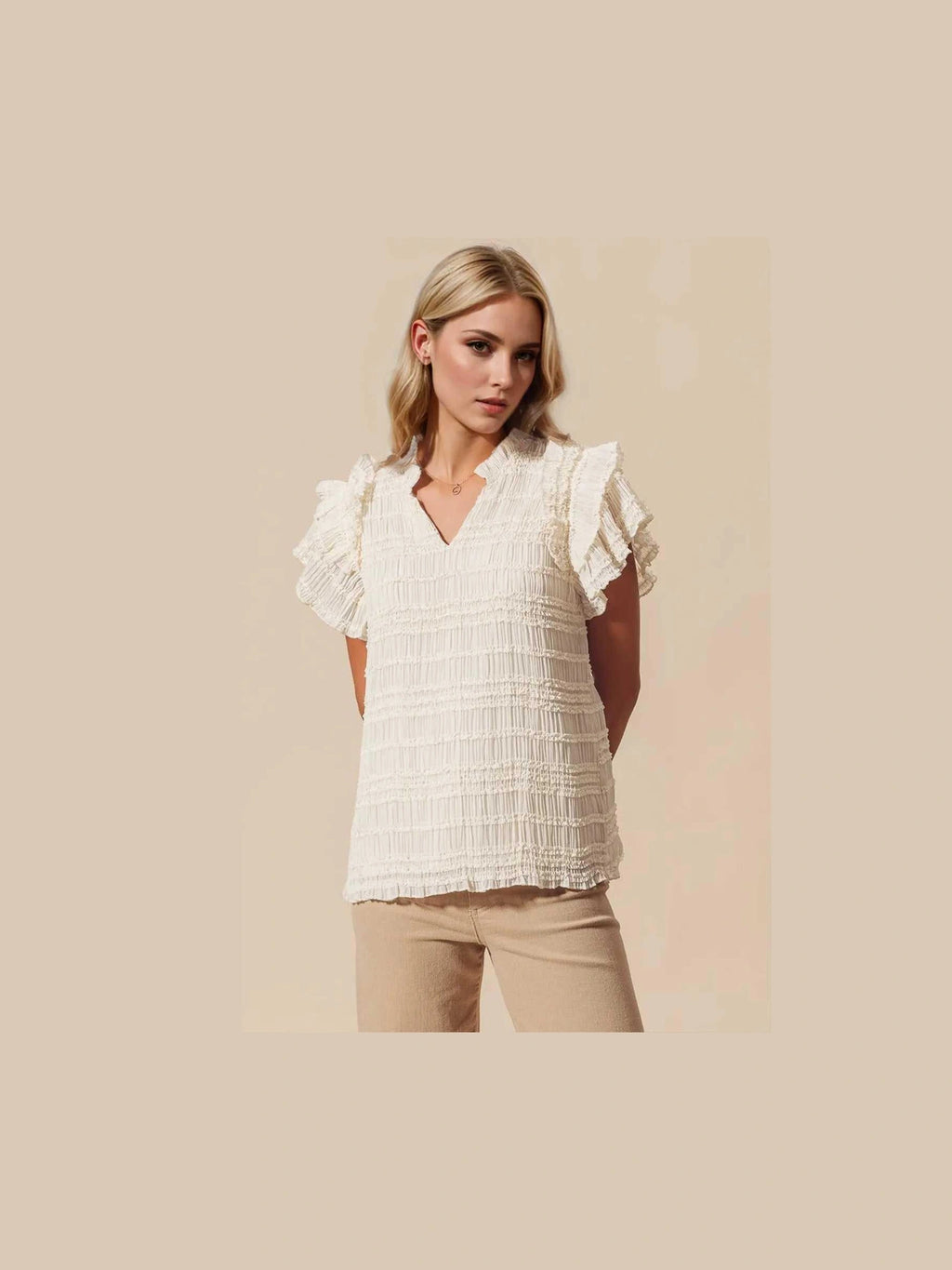 Oh Full Size Frill Notched Flounce Sleeve Blouse -- 