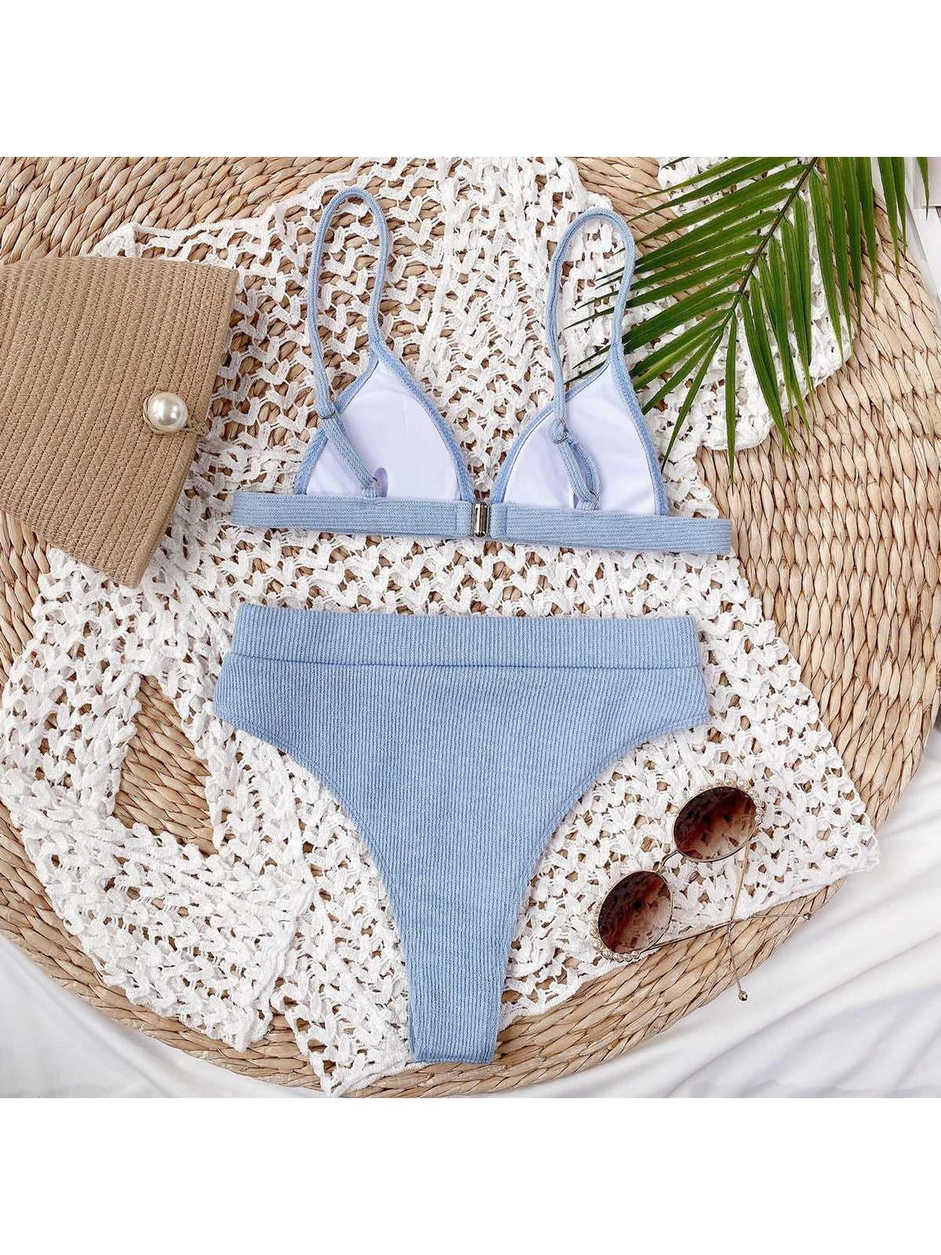 Spaghetti Strap Ribbed Bikini Set -- 