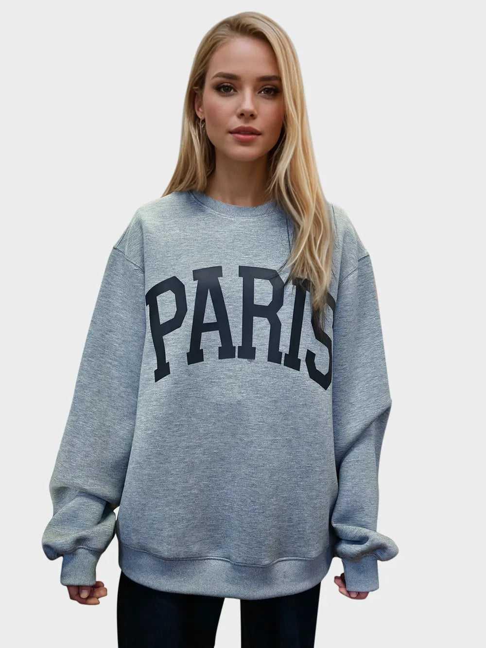 Basic Bae PARIS Round Neck Long Sleeve Air Scuba Sweatshirt -- 