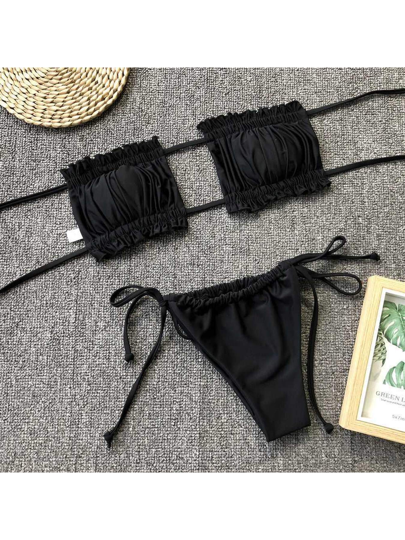 Frill Trim Ruched Bikini Set -- 