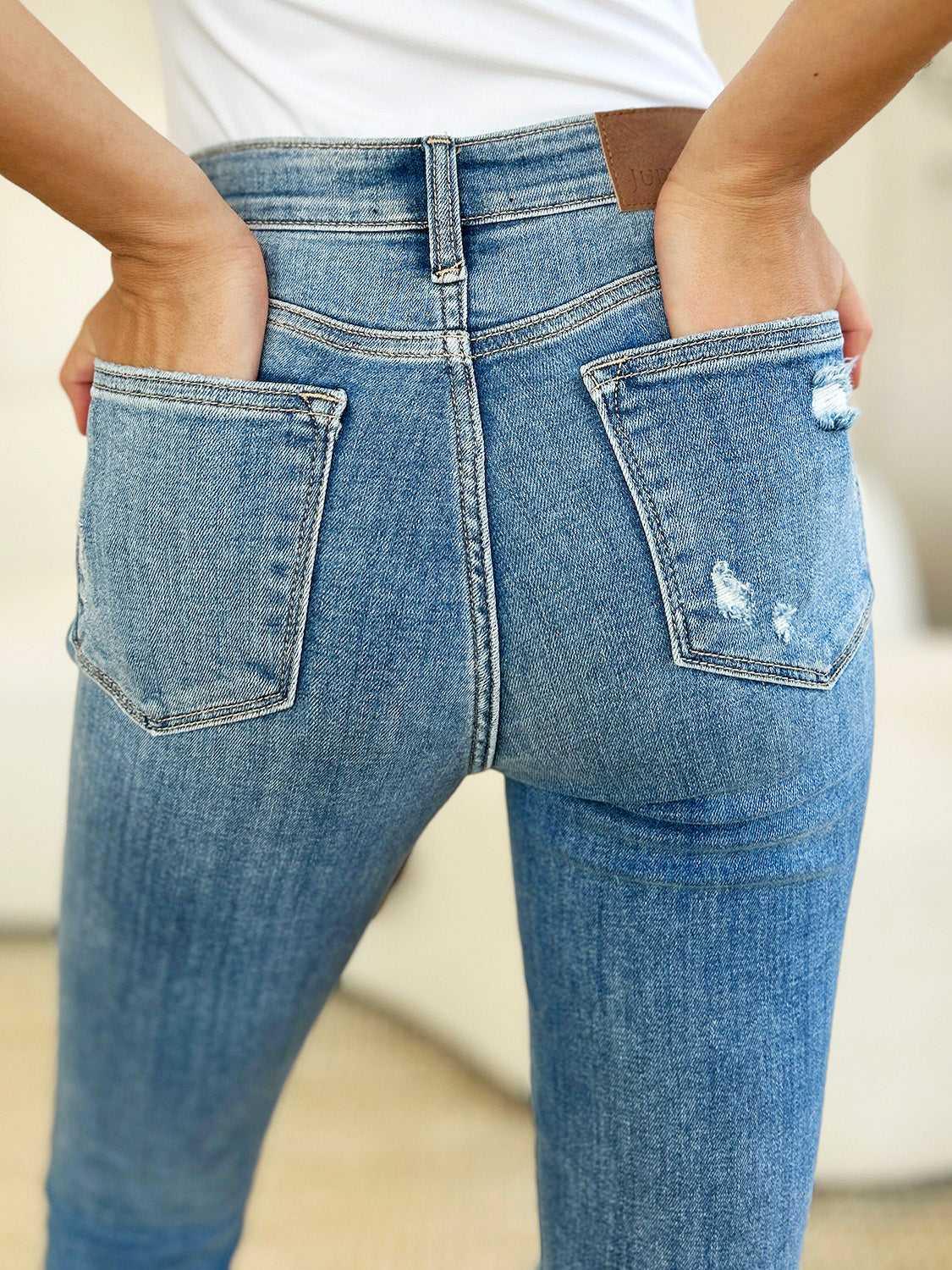 Judy Blue Full Size Mid Rise Destroy & Cuff Skinny Jeans -- 