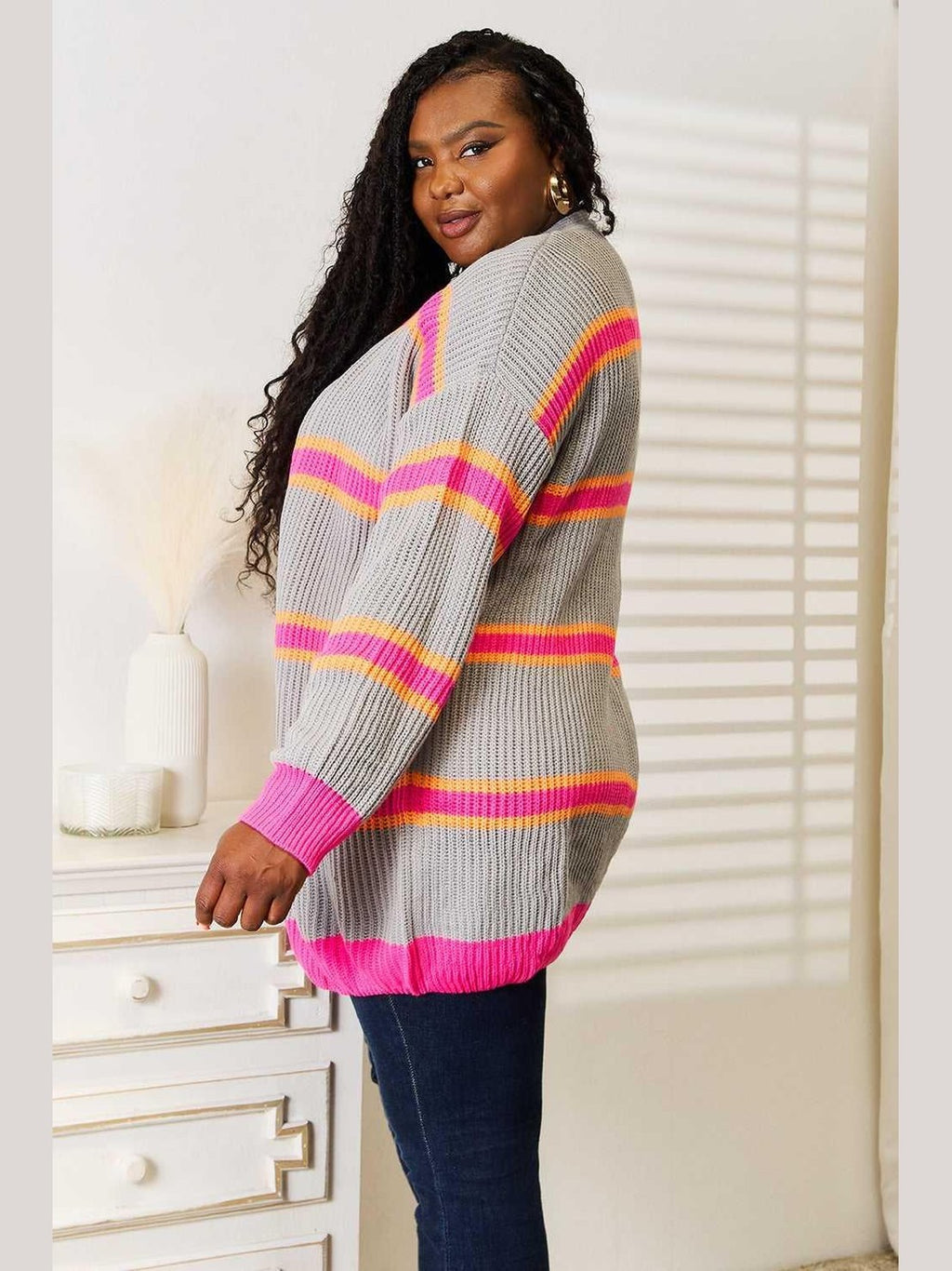 Woven Right Ribbed Long Sleeve Cardigan -- 