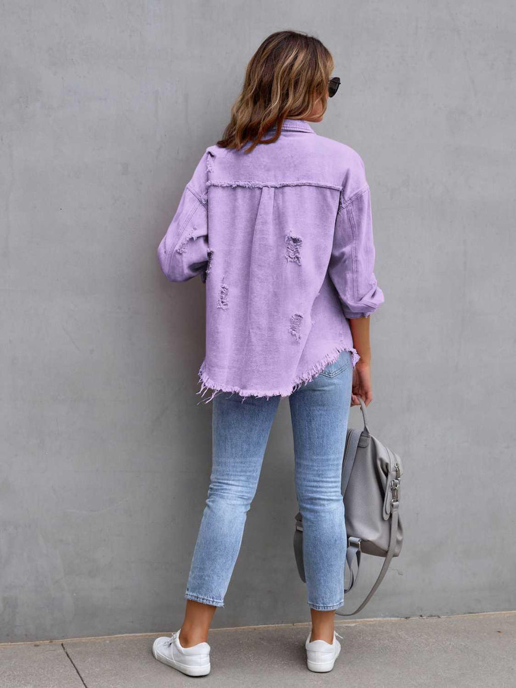 Distressed Drop Shoulder Denim Jacket -- 