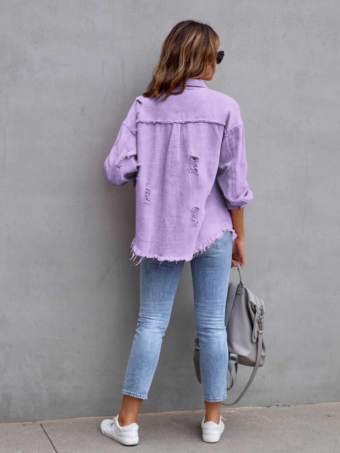 Distressed Drop Shoulder Denim Jacket -- 