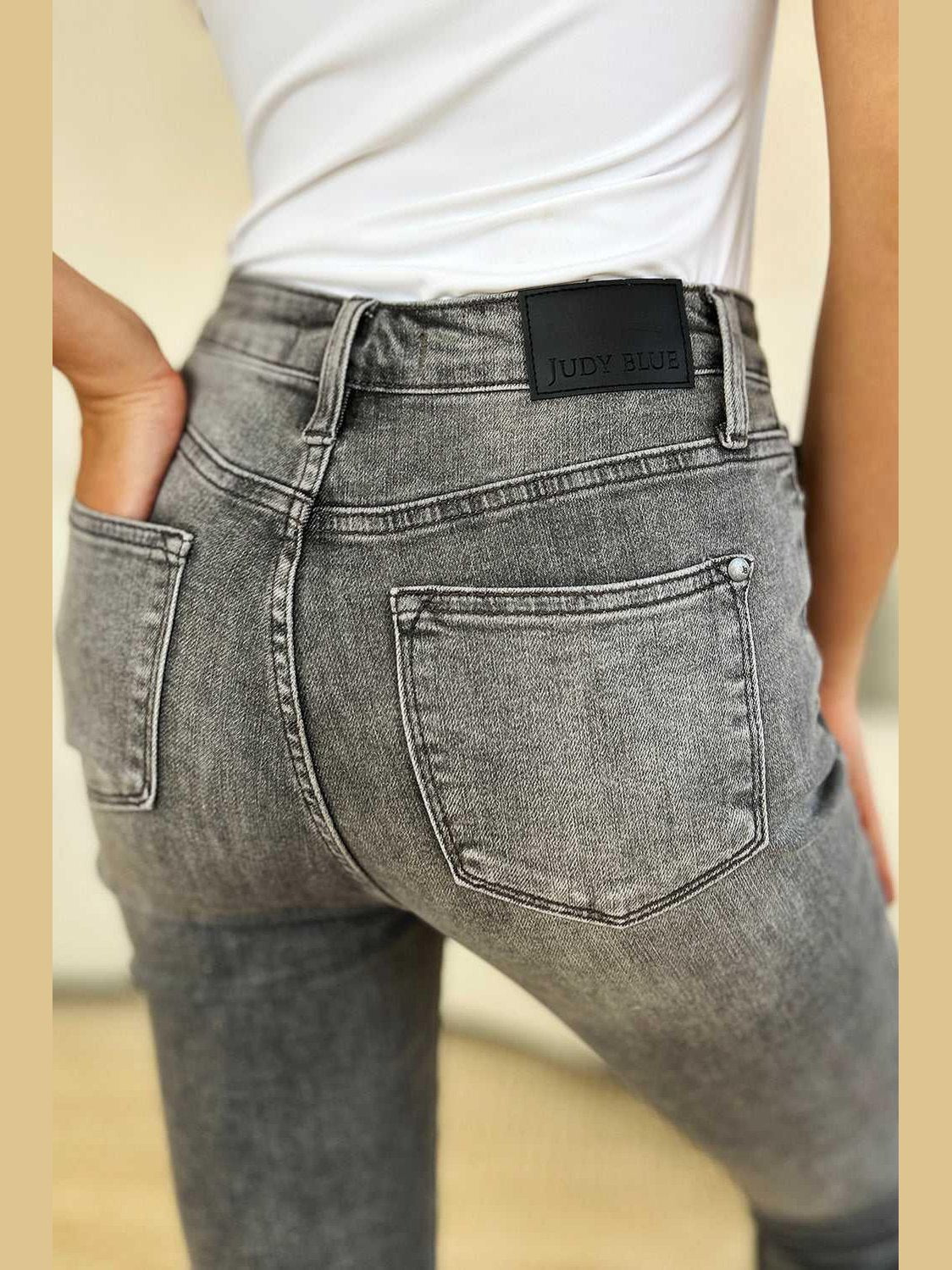 Judy Blue Full Size Button Fly High Waist Cuffed Capris -- 