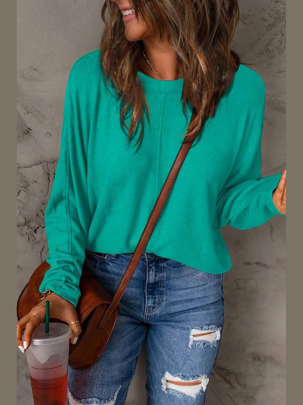 Double Take Full Size Round Neck Long Sleeve T-Shirt -- 