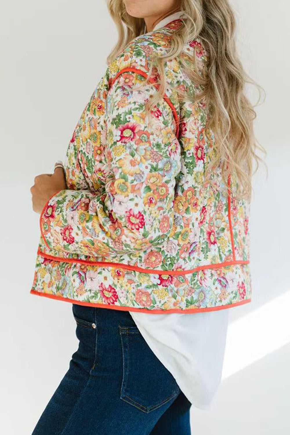 Floral Button Up Long Sleeve Winter Coat -- 