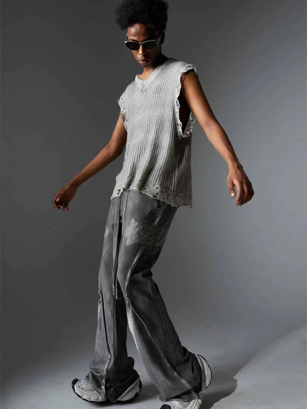 Men's Distressed Knit Vest with Frayed Edges