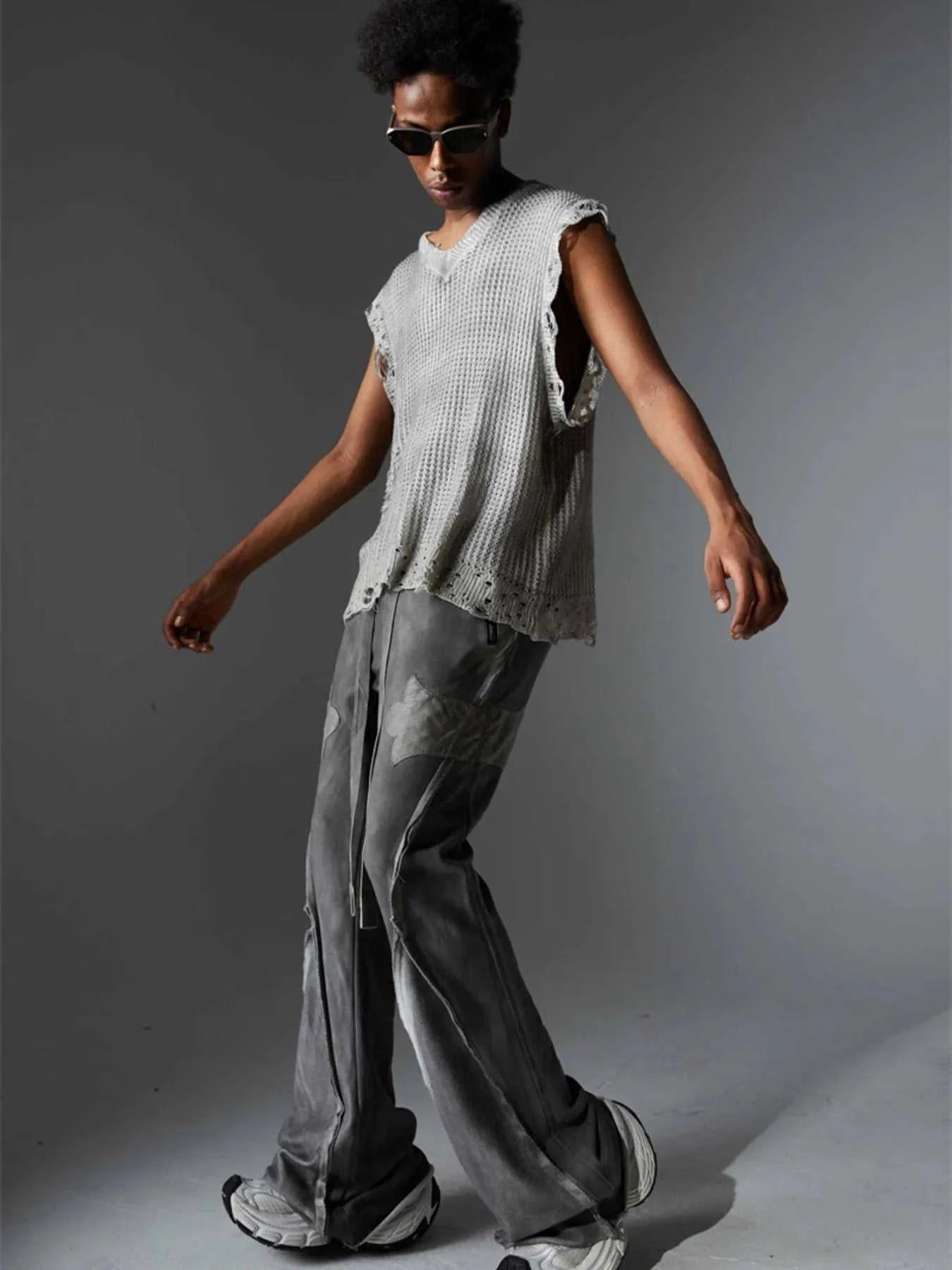 Men's Distressed Knit Vest with Frayed Edges