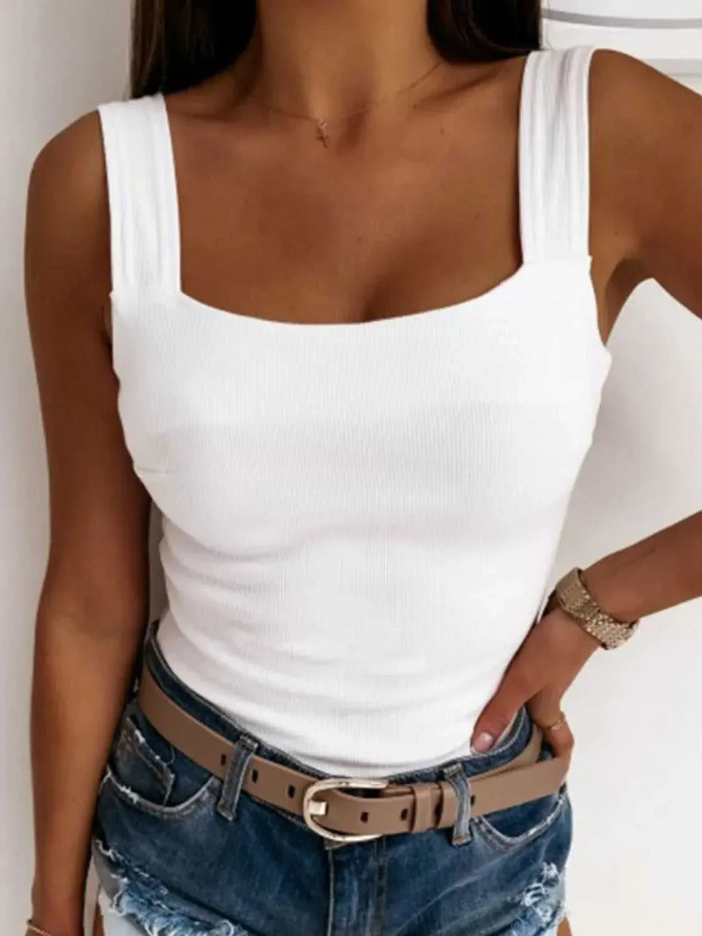 Square Neck Wide Strap Tank -- 