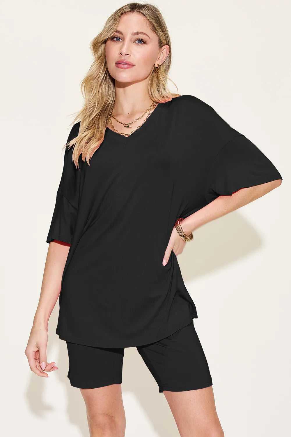 Basic Bae Bamboo Full Size V-Neck Drop Shoulder T-Shirt and Shorts Set - Clothing Tops from hopeford-streams.myshopify.com