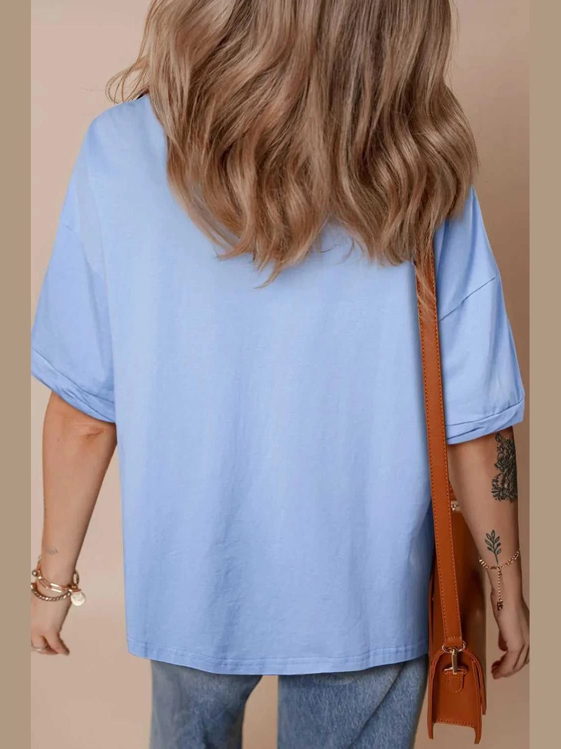Loose Half Sleeve Hi Low Hem T Shirt -- 