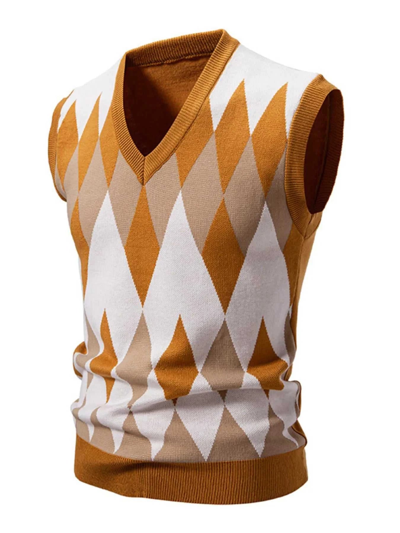 Men's Plus Size Diamond Pattern V-Neck Sweater Vest