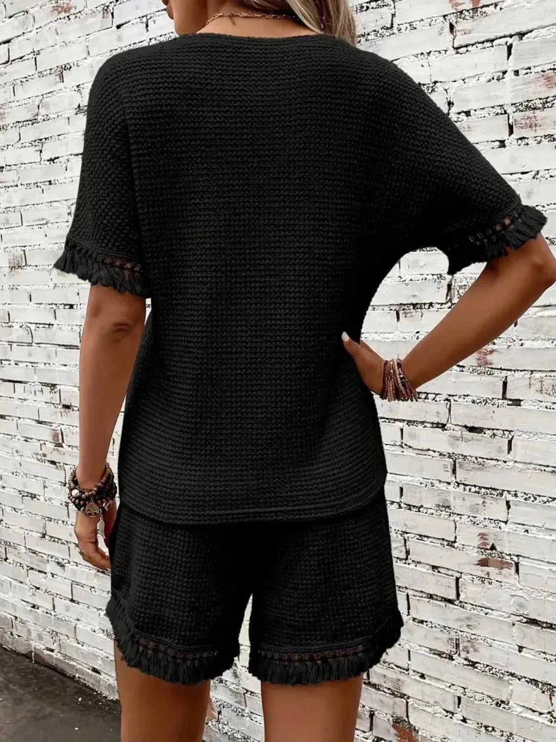 Tassel Round Neck Top and Shorts Set -- 