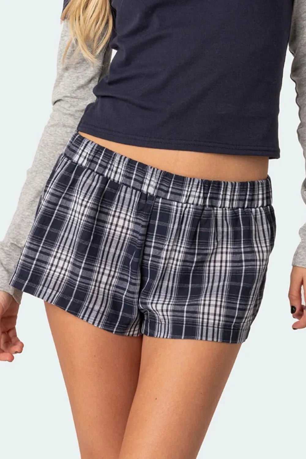 Plaid Elastic Waist Shorts