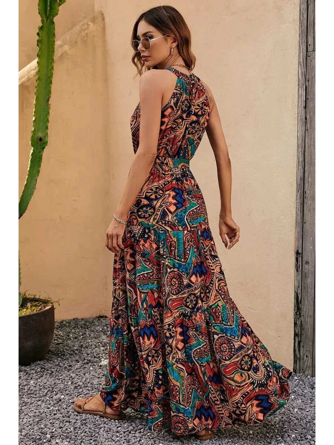 Tied Floral Sleeveless Dress -- 