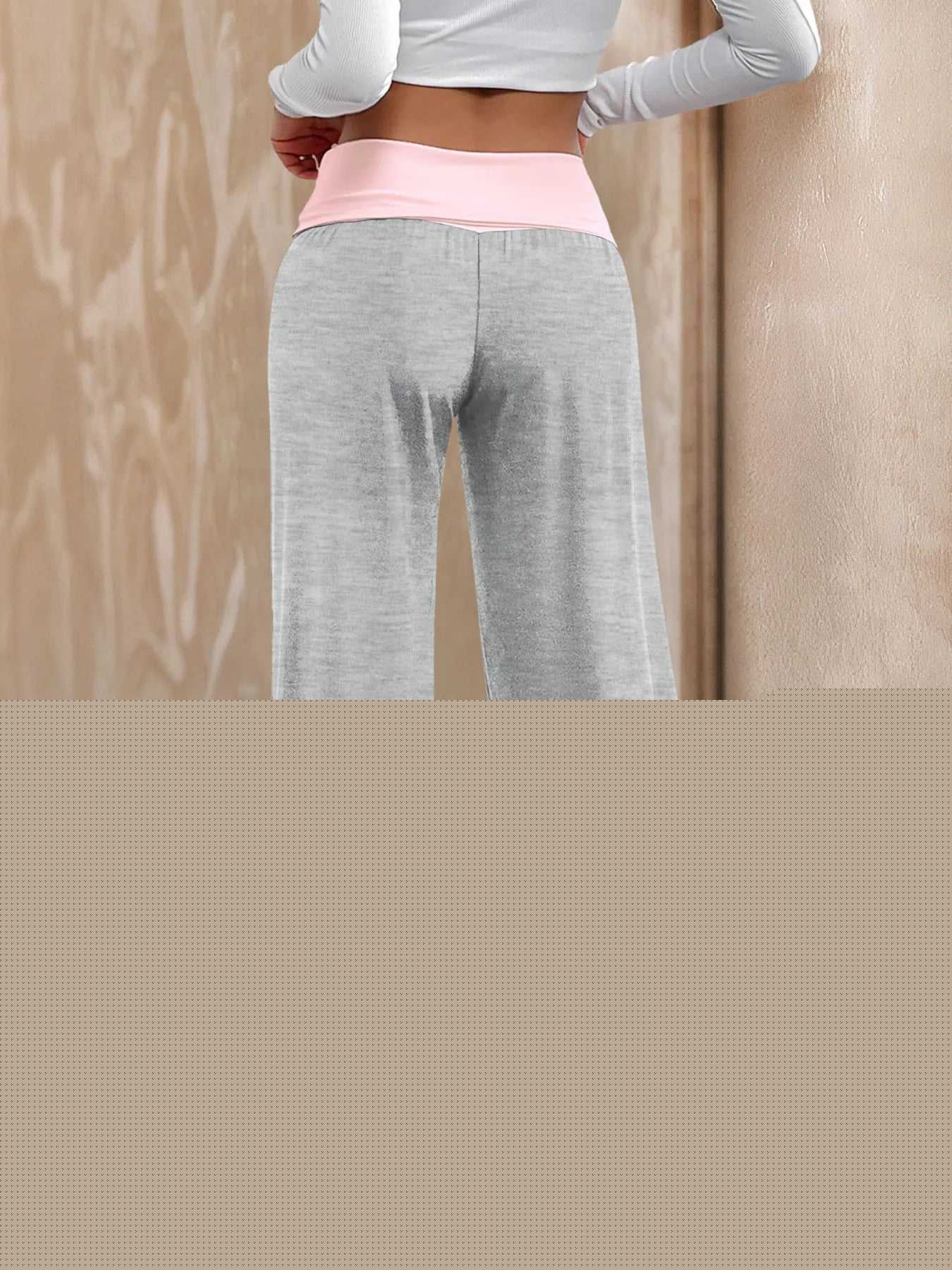 Contrast Waistband Wide Leg Pants -- 