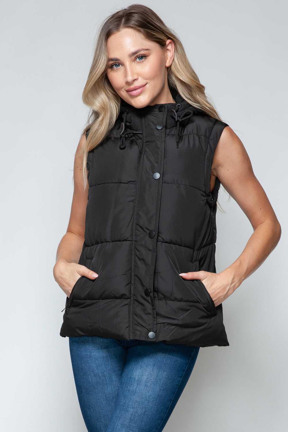 Snobbish Snap and Zip Closure Hooded Vest -- 