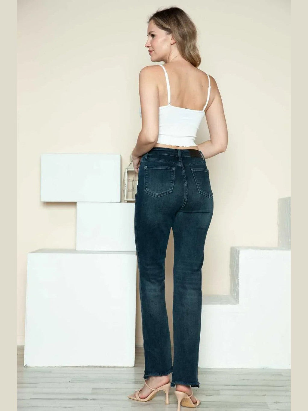 Judy Blue Full Size Button Fly Hem Destroy Straight Jeans -- 