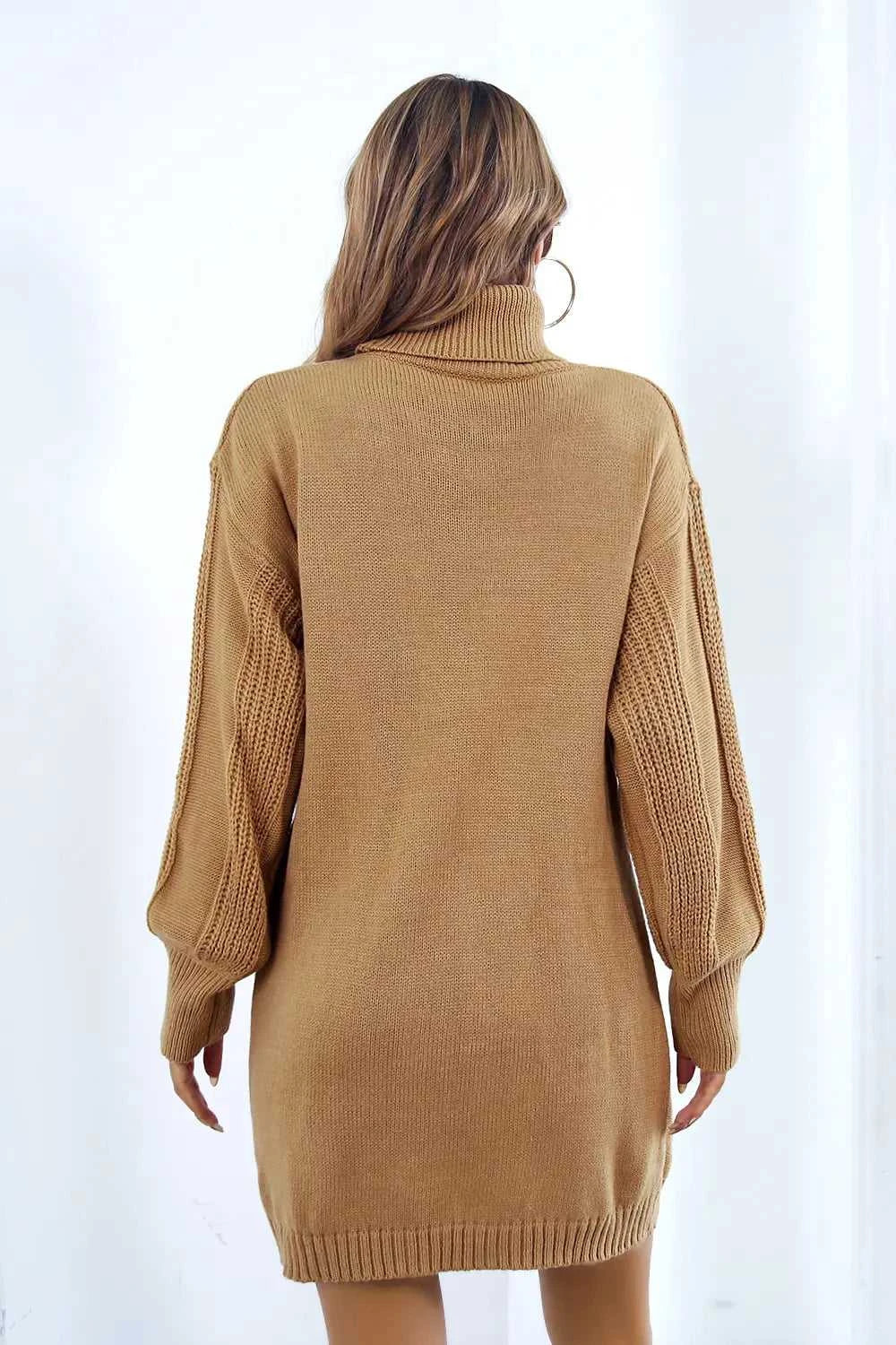 Openwork Turtleneck Long Sleeve Sweater Dress
