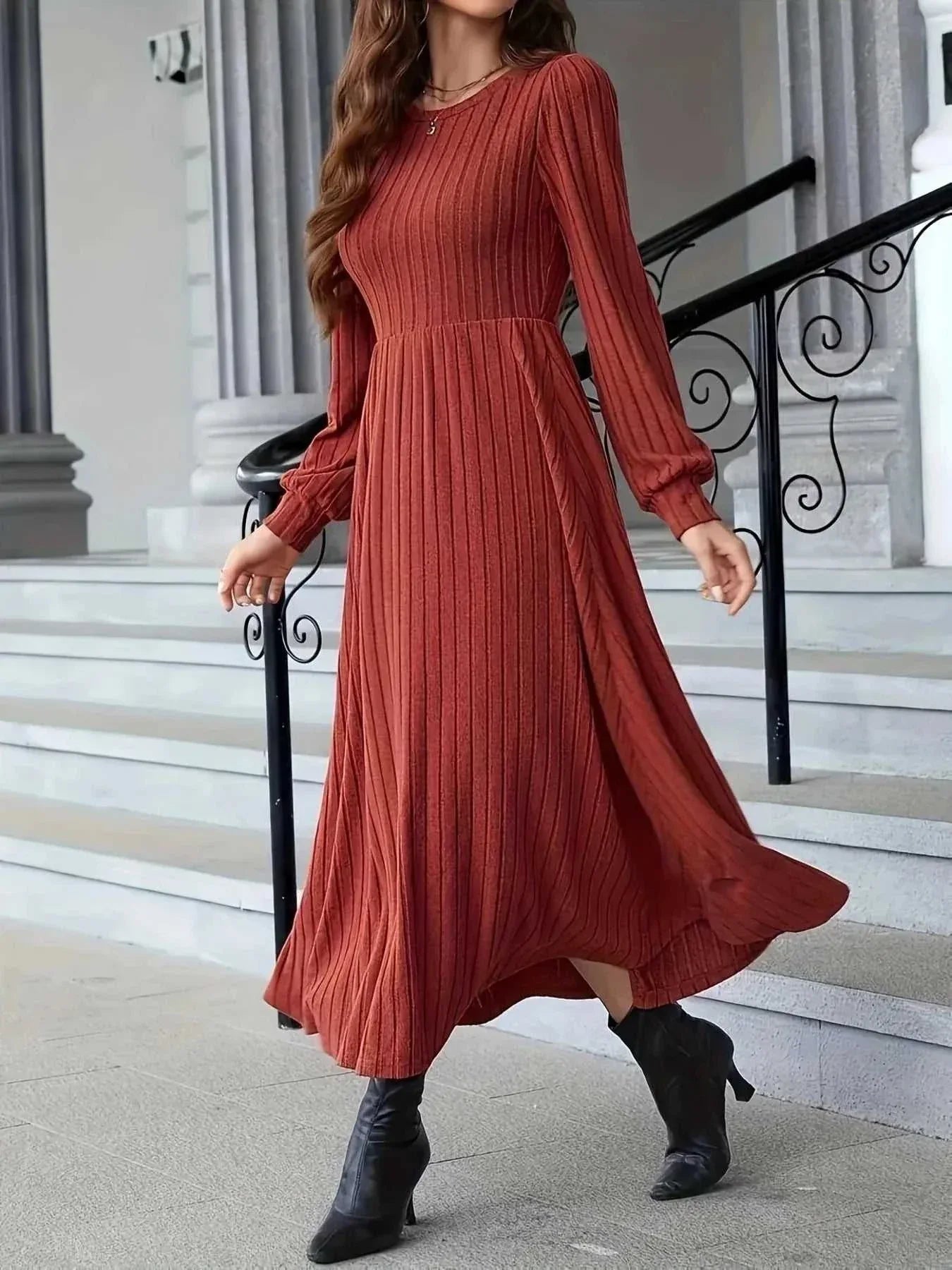 Ribbed Long Sleeve Sweater Dress -- 
