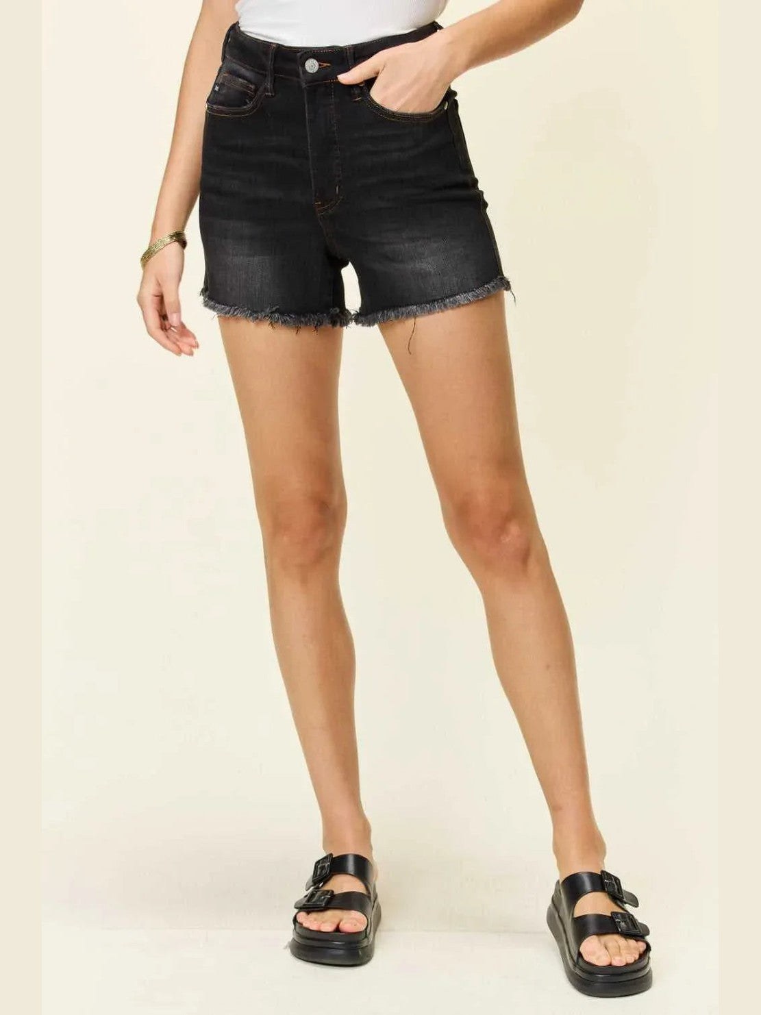 Judy Blue Full Size Tummy Control Fray Hem Shorts -- 