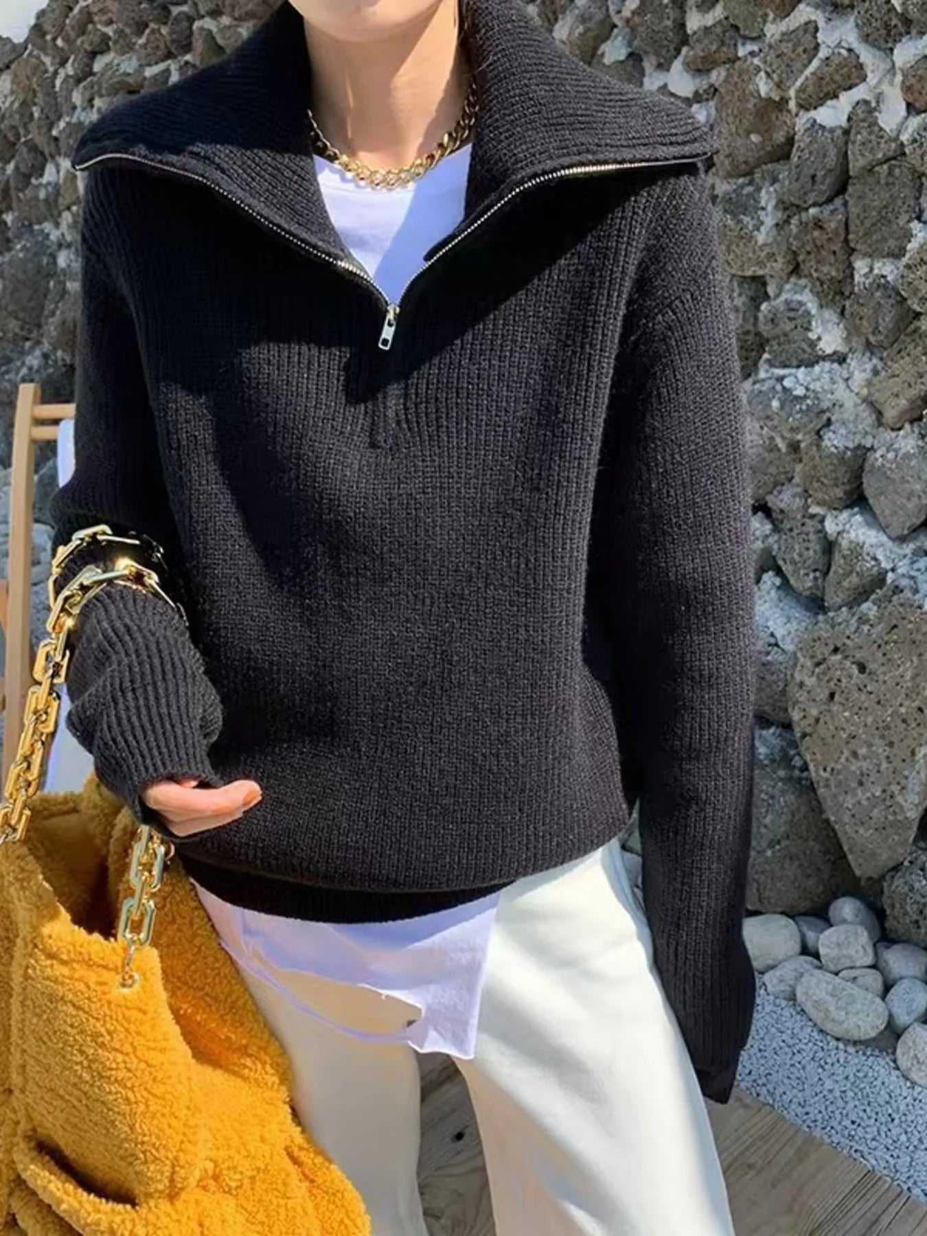 Half-Zip Long Sleeve Sweater -- 