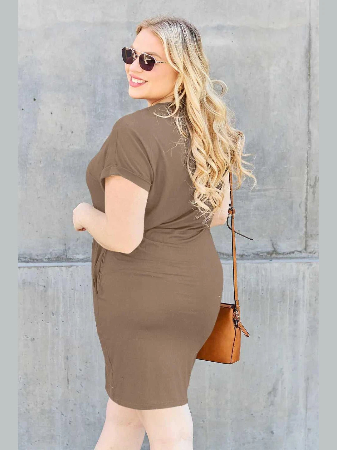 Basic Bae Full Size Round Neck Short Sleeve Dress with Pockets -- 