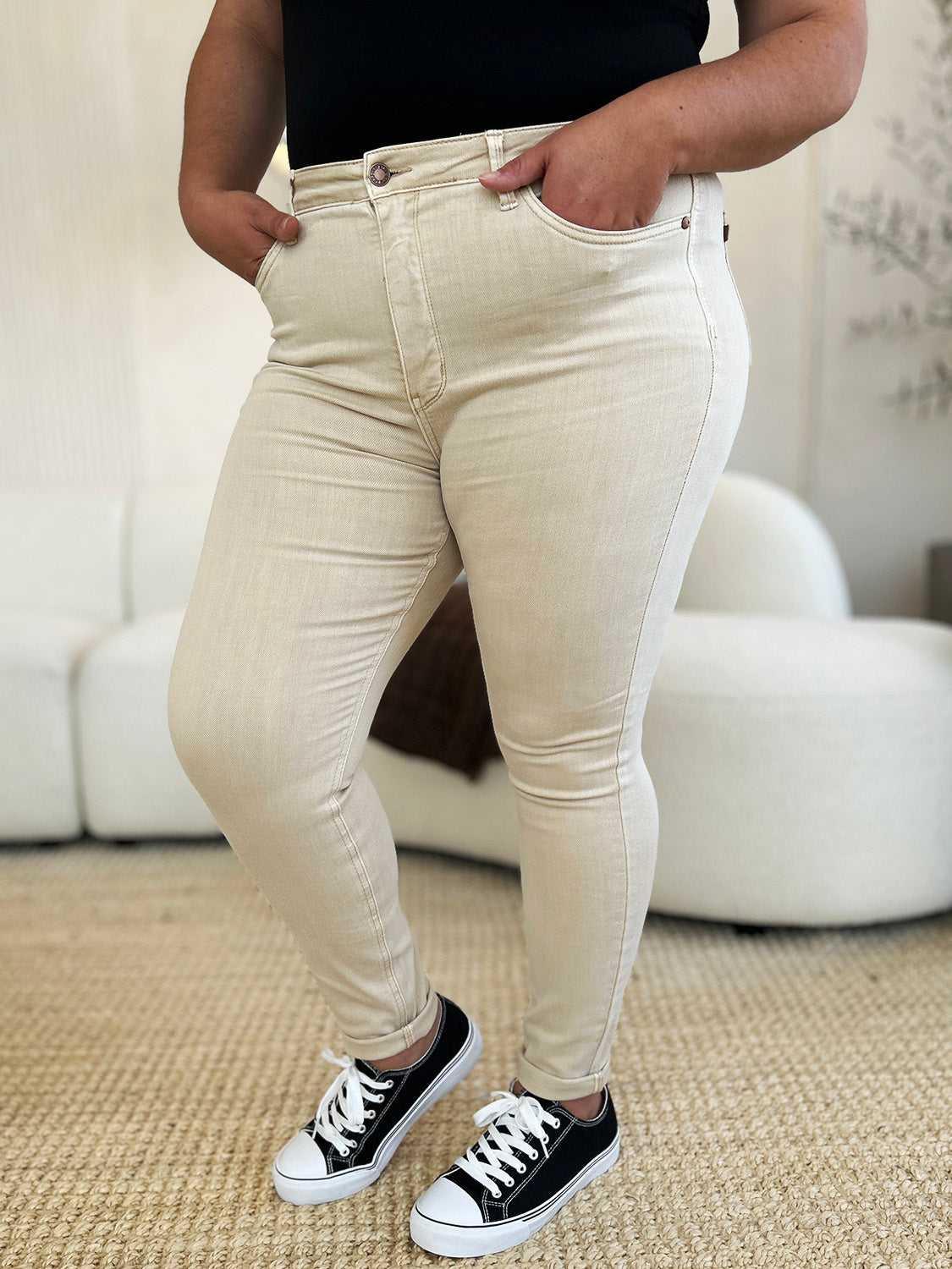 Judy Blue Full Size Garment Dyed Tummy Control Skinny Jeans -- 