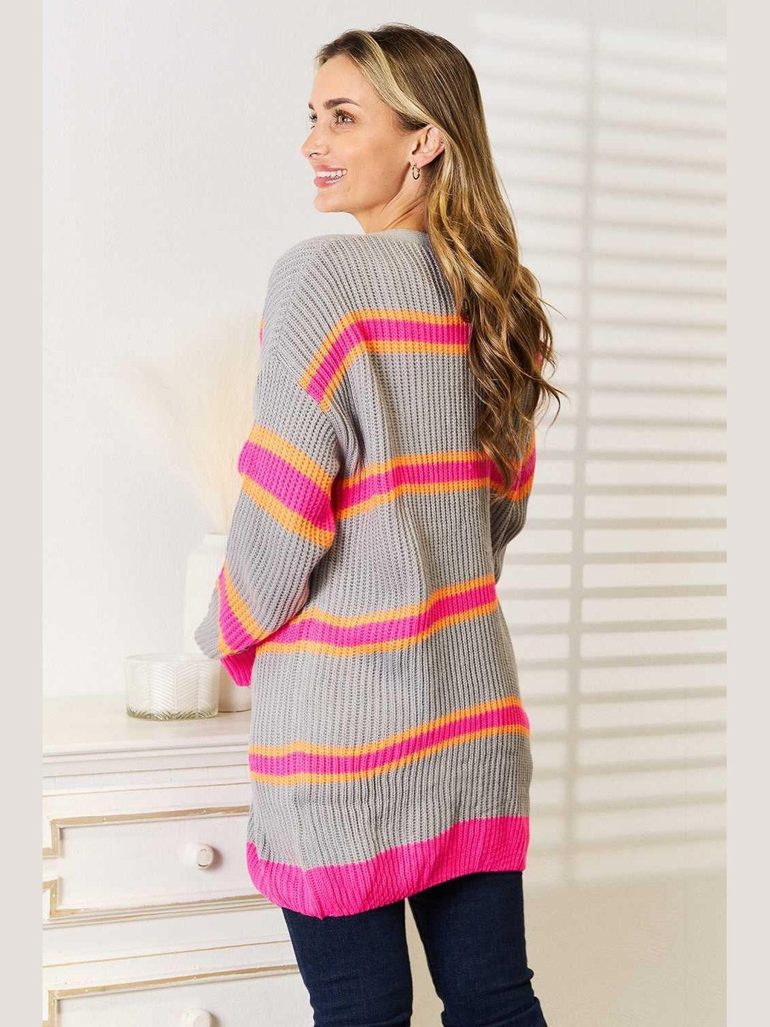 Woven Right Ribbed Long Sleeve Cardigan -- 