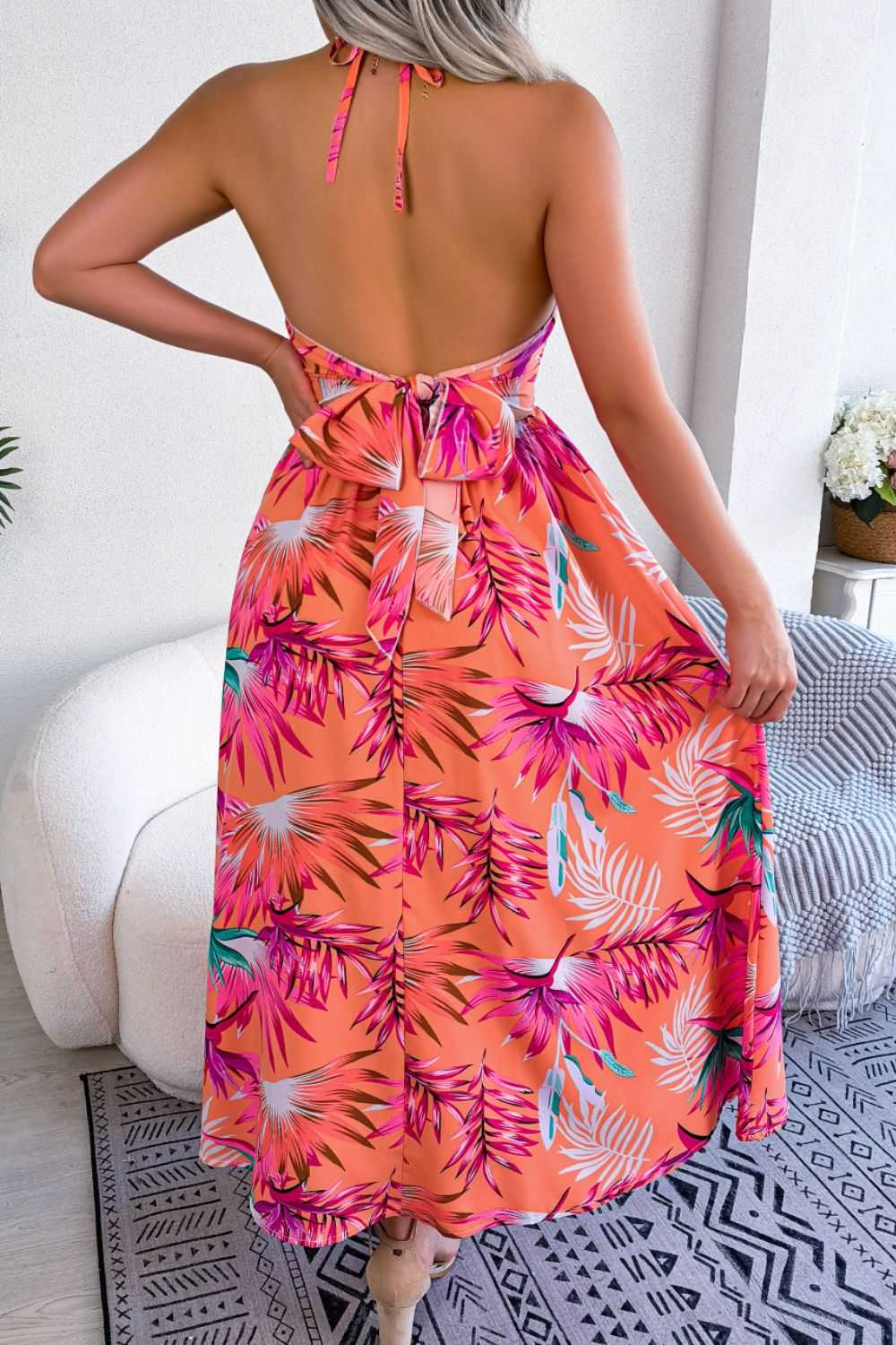 Botanical Print Tied Backless Cutout Slit Dress - product_type from hopeford-streams.myshopify.com