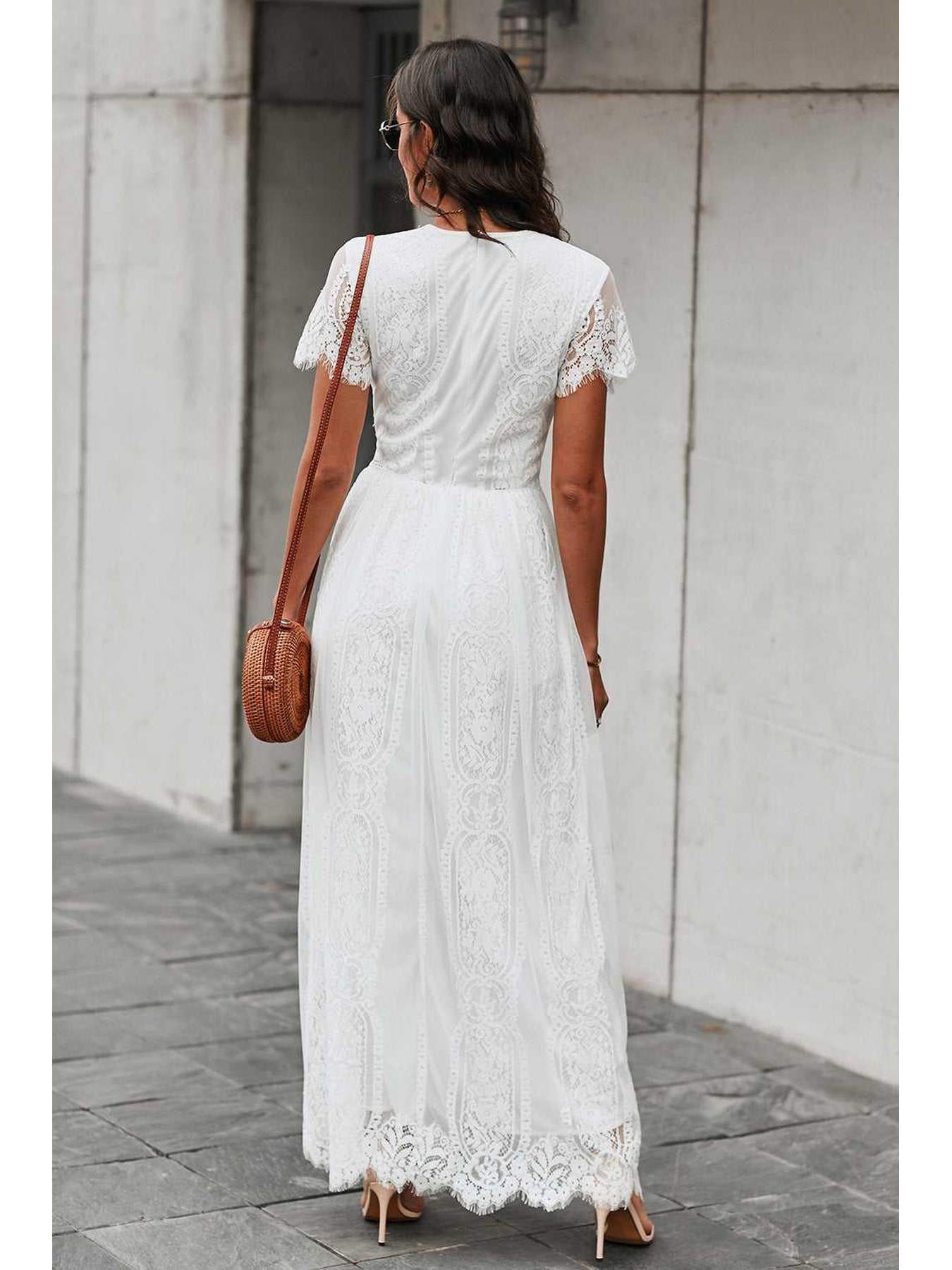 Scalloped Trim Lace Plunge Dress -- 