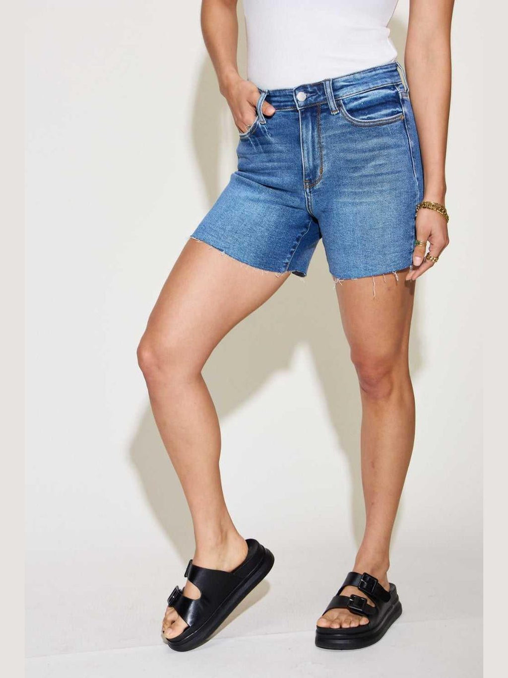 Judy Blue Full Size High Waist Slim Denim Shorts -- 