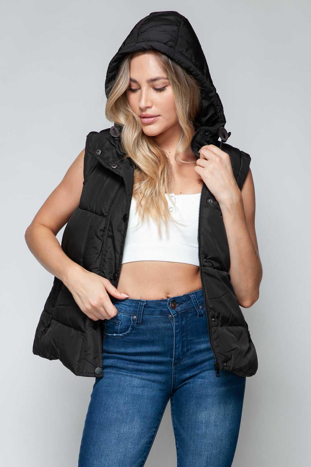 Snobbish Snap and Zip Closure Hooded Vest -- 