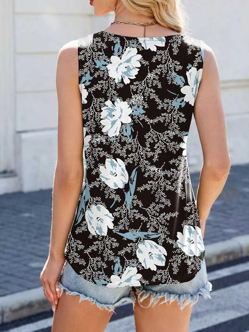 Printed Scoop Neck Wide Strap Tank -- 