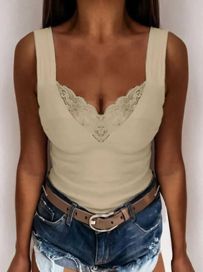 Full Size Lace Detail V-Neck Tank Plus Size