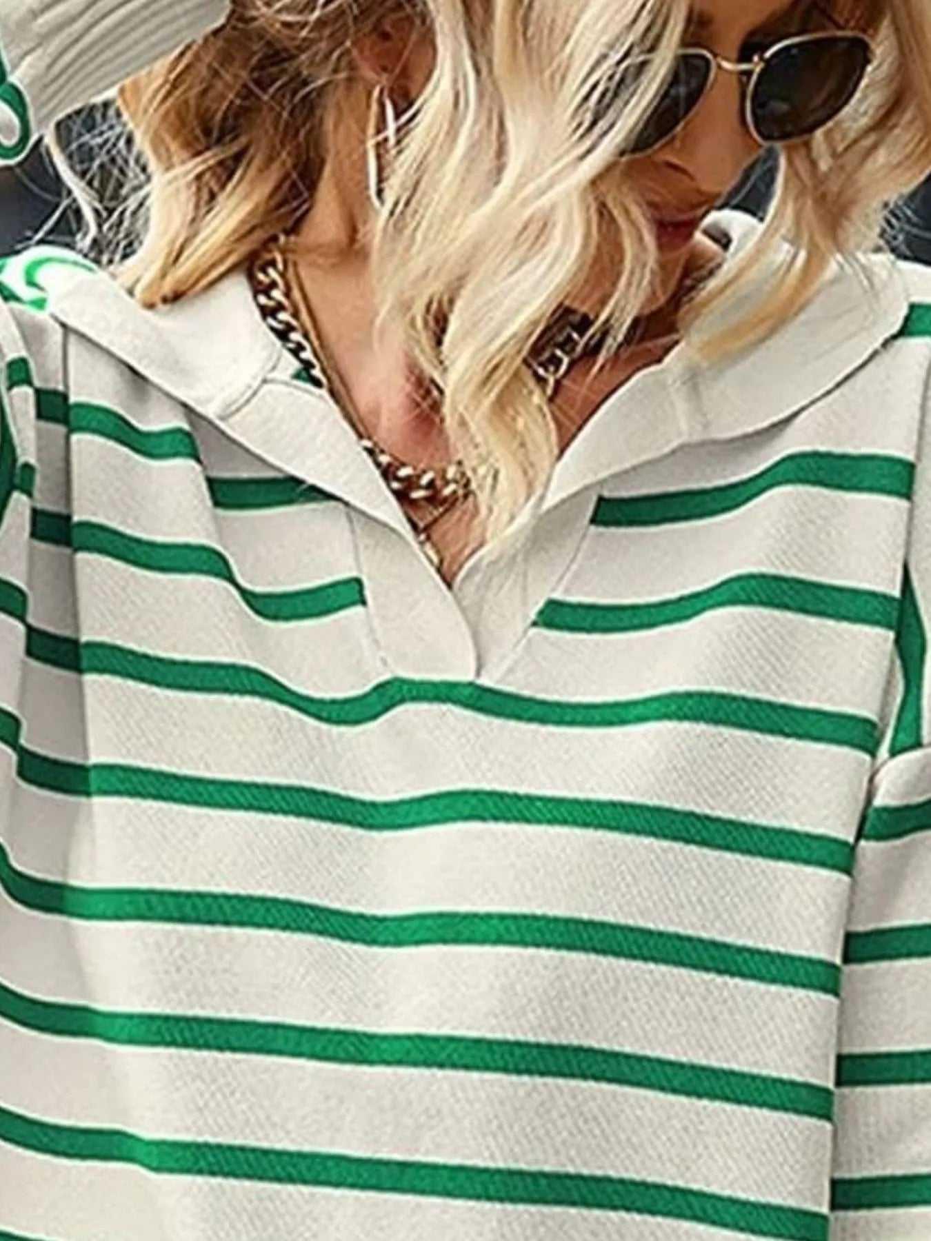 Ribbed Hem Long Sleeve Striped Sweater -- 