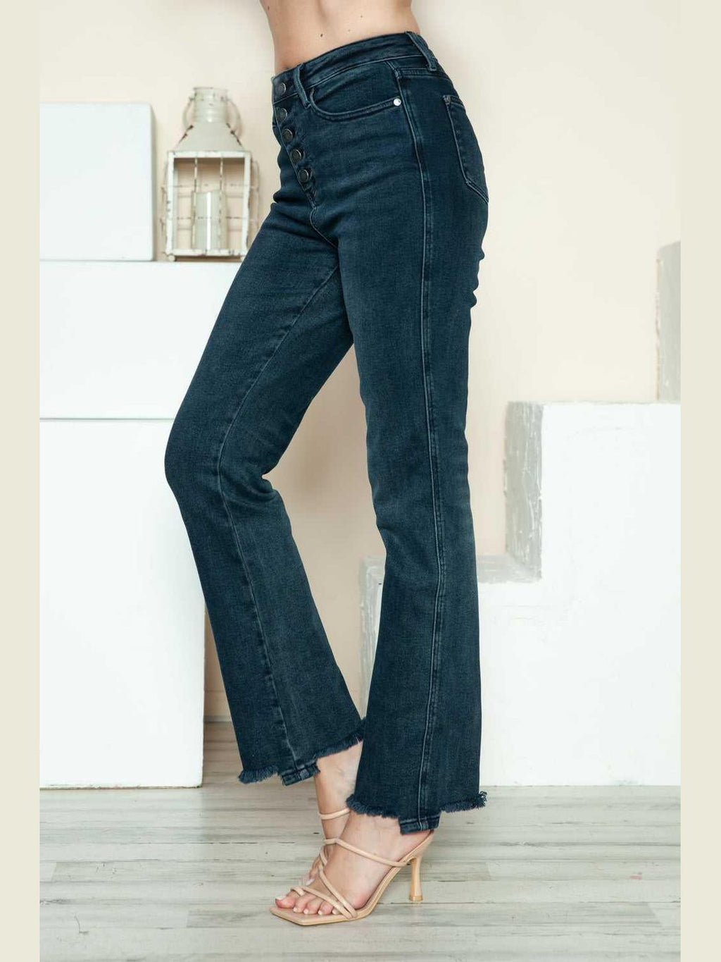 Judy Blue Full Size Button Fly Hem Destroy Straight Jeans -- 