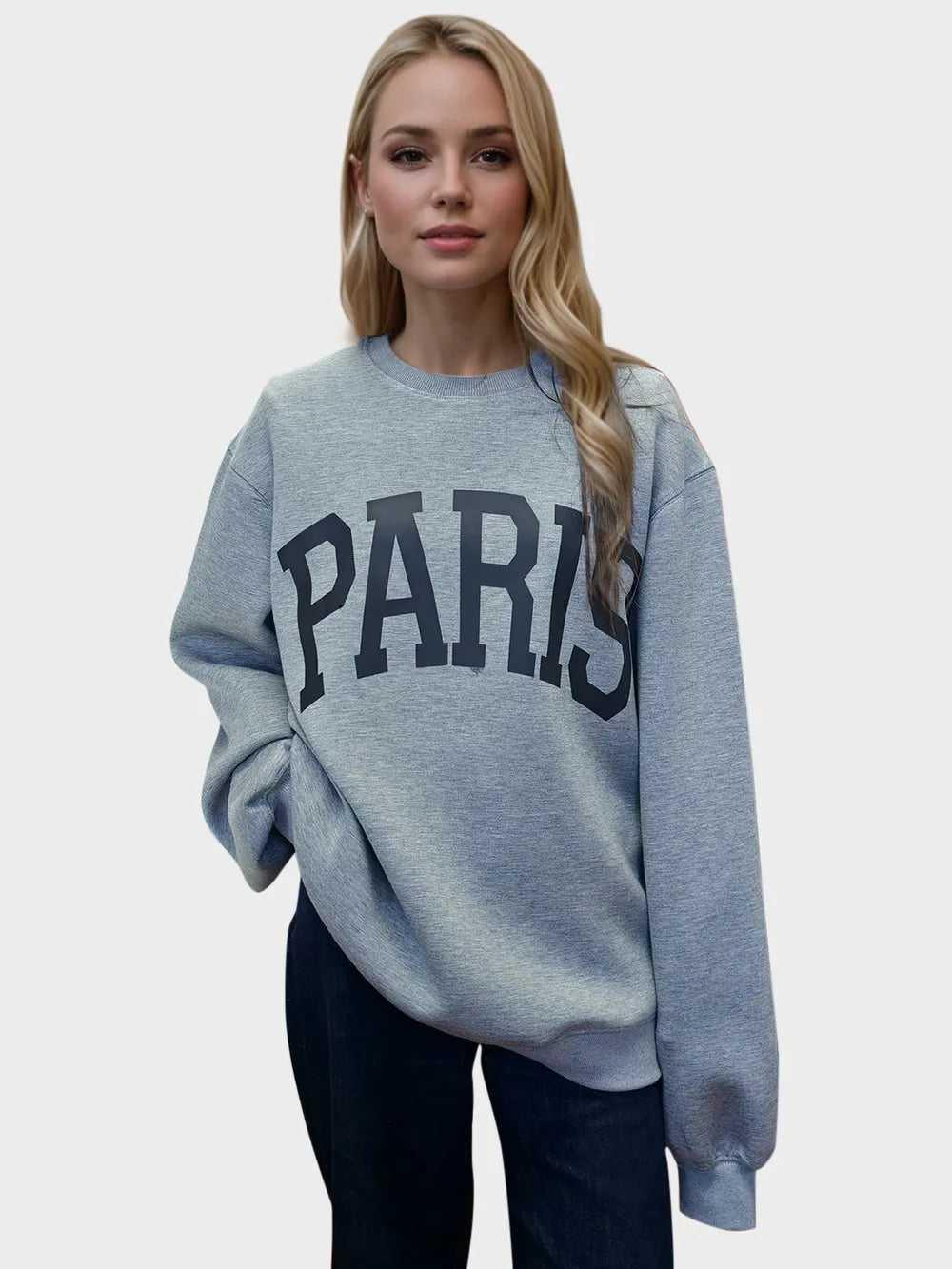 Basic Bae PARIS Round Neck Long Sleeve Air Scuba Sweatshirt -- 