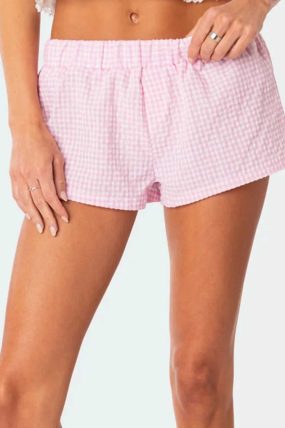 Plaid Elastic Waist Shorts
