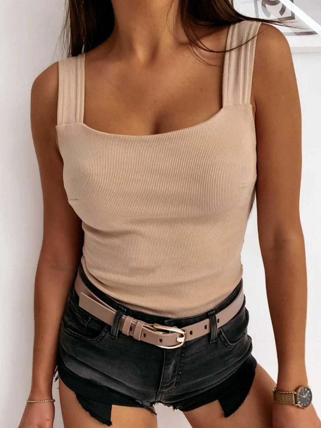 Square Neck Wide Strap Tank -- 