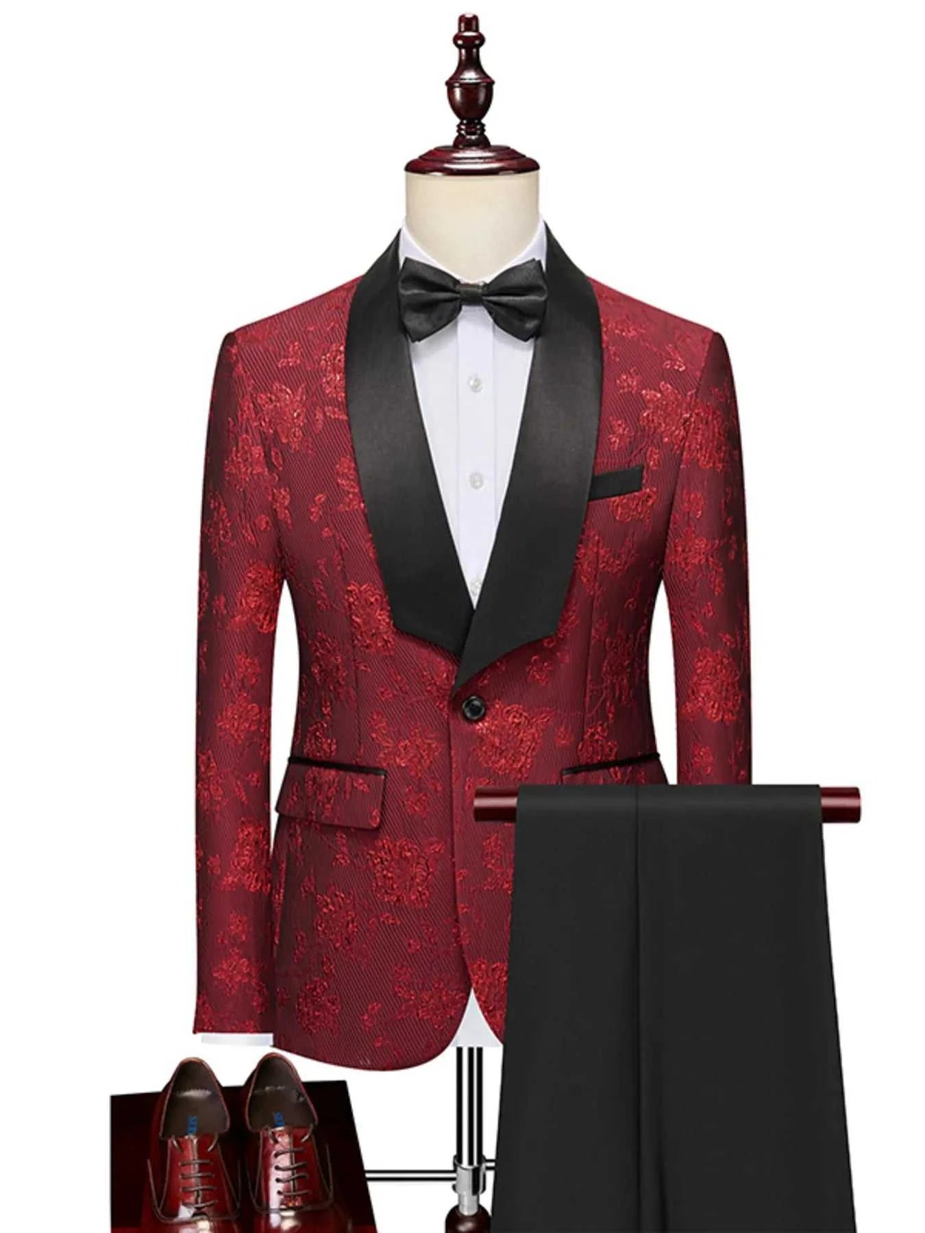 Men's Plus Size One Button Long Sleeve Blazer and Pants Set