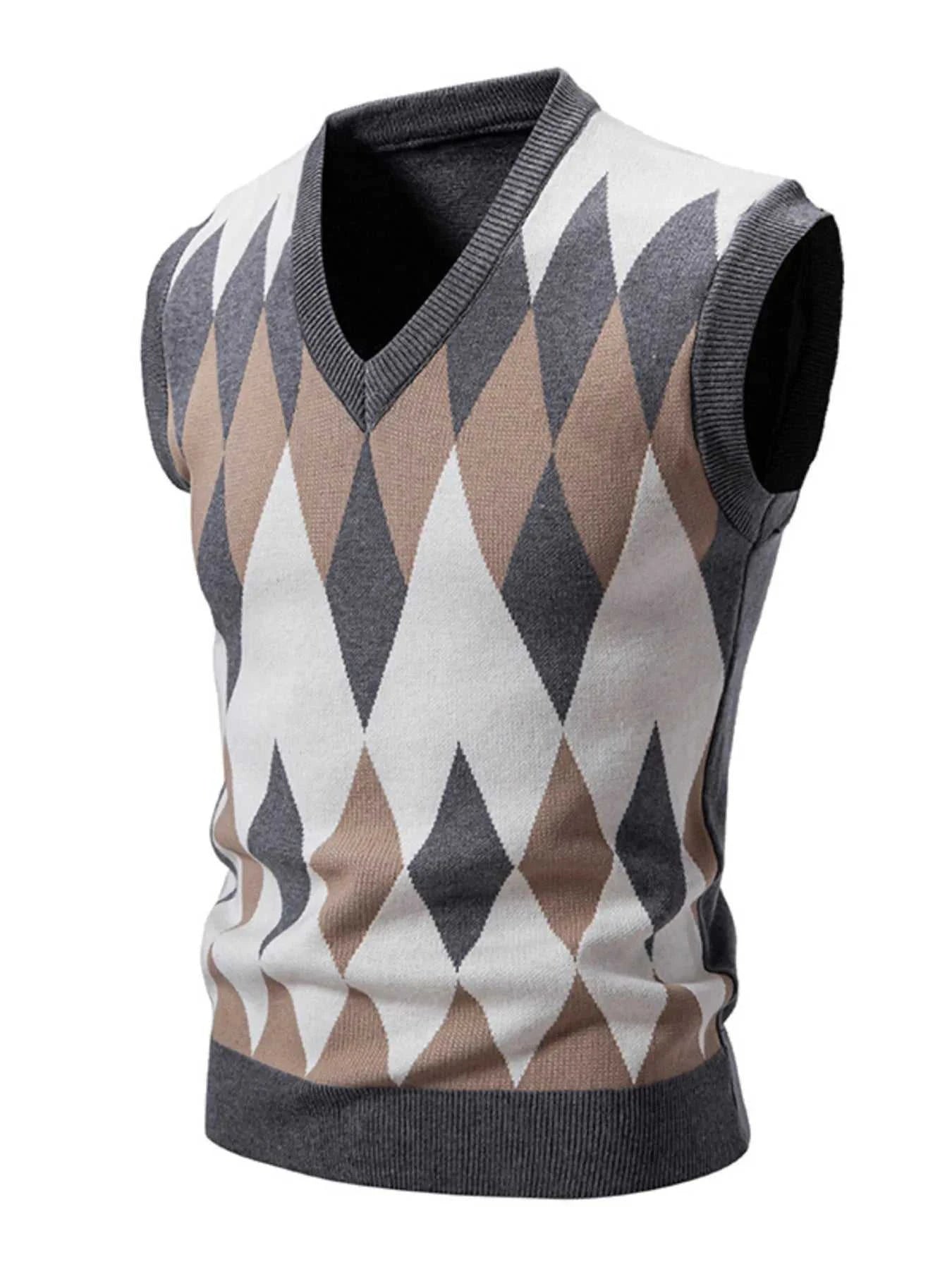 Men's Plus Size Diamond Pattern V-Neck Sweater Vest
