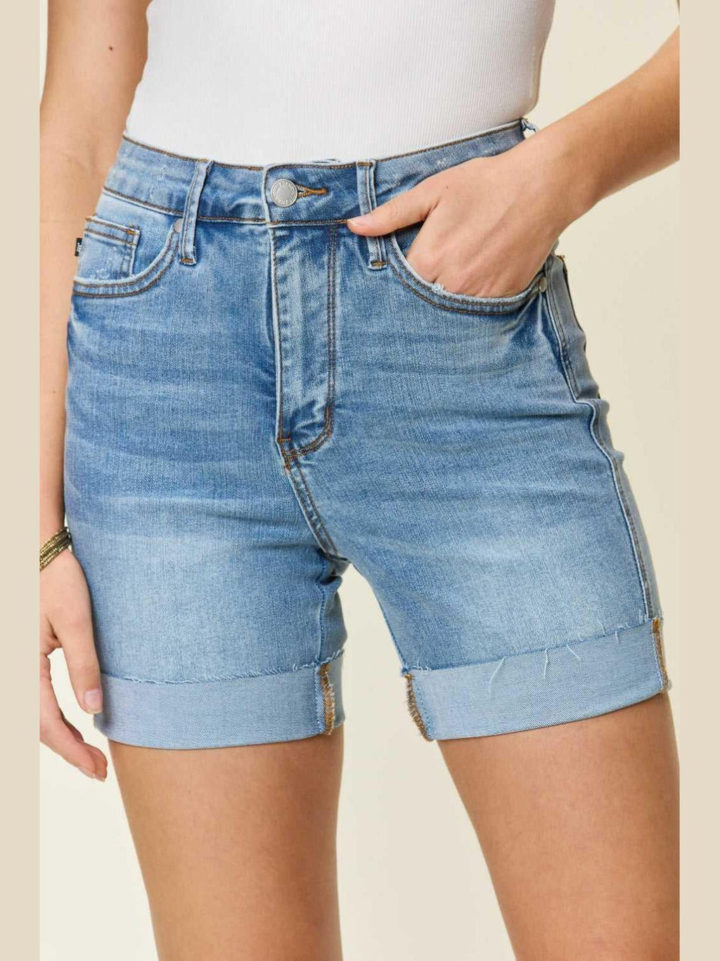 Judy Blue Full Size Tummy Control High Waist Denim Shorts -- 