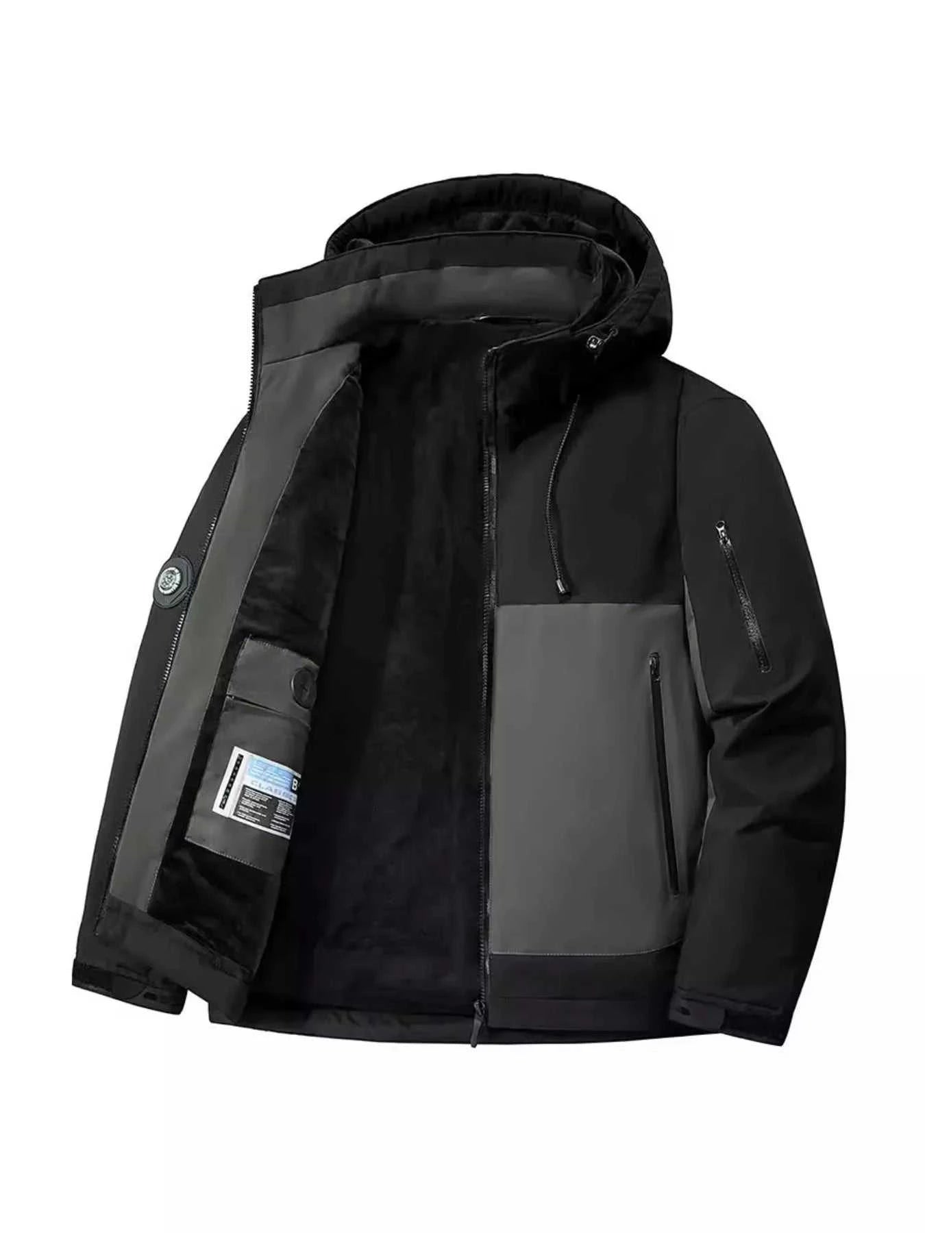 Men's Plus Size Hooded Color Block Windproof Jacket