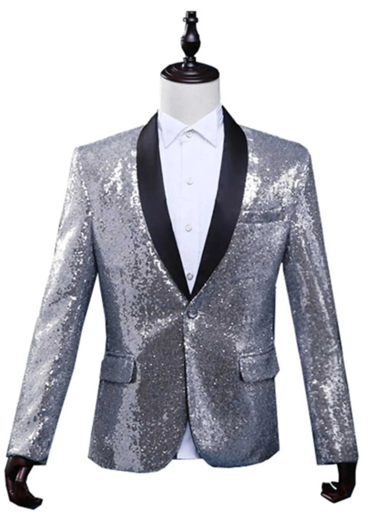 Men's Full Size Sequin One Button Long Sleeve Blazer Plus Size