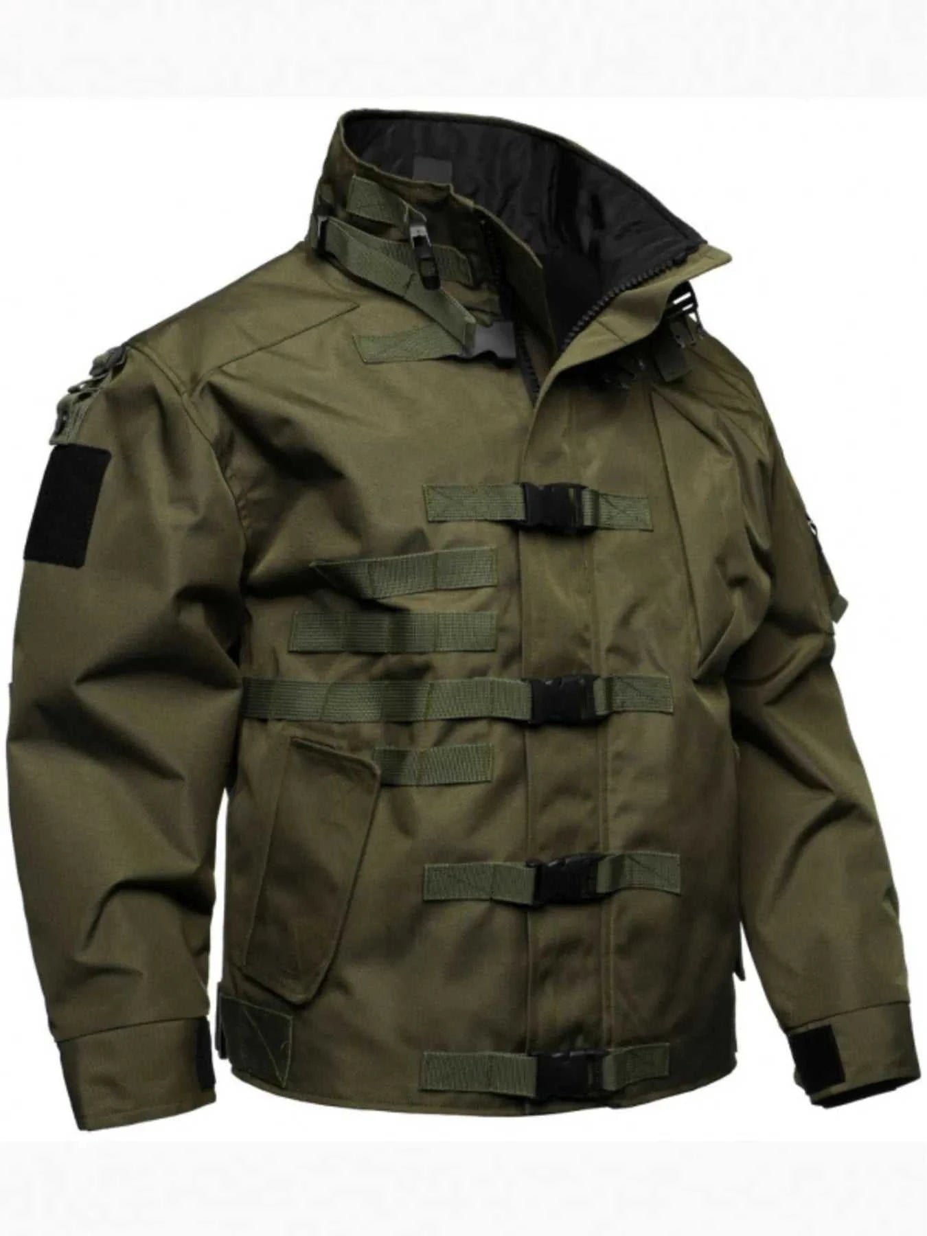 Men's Full Size Multi Buckle Water-Resistant Jacket Plus Size