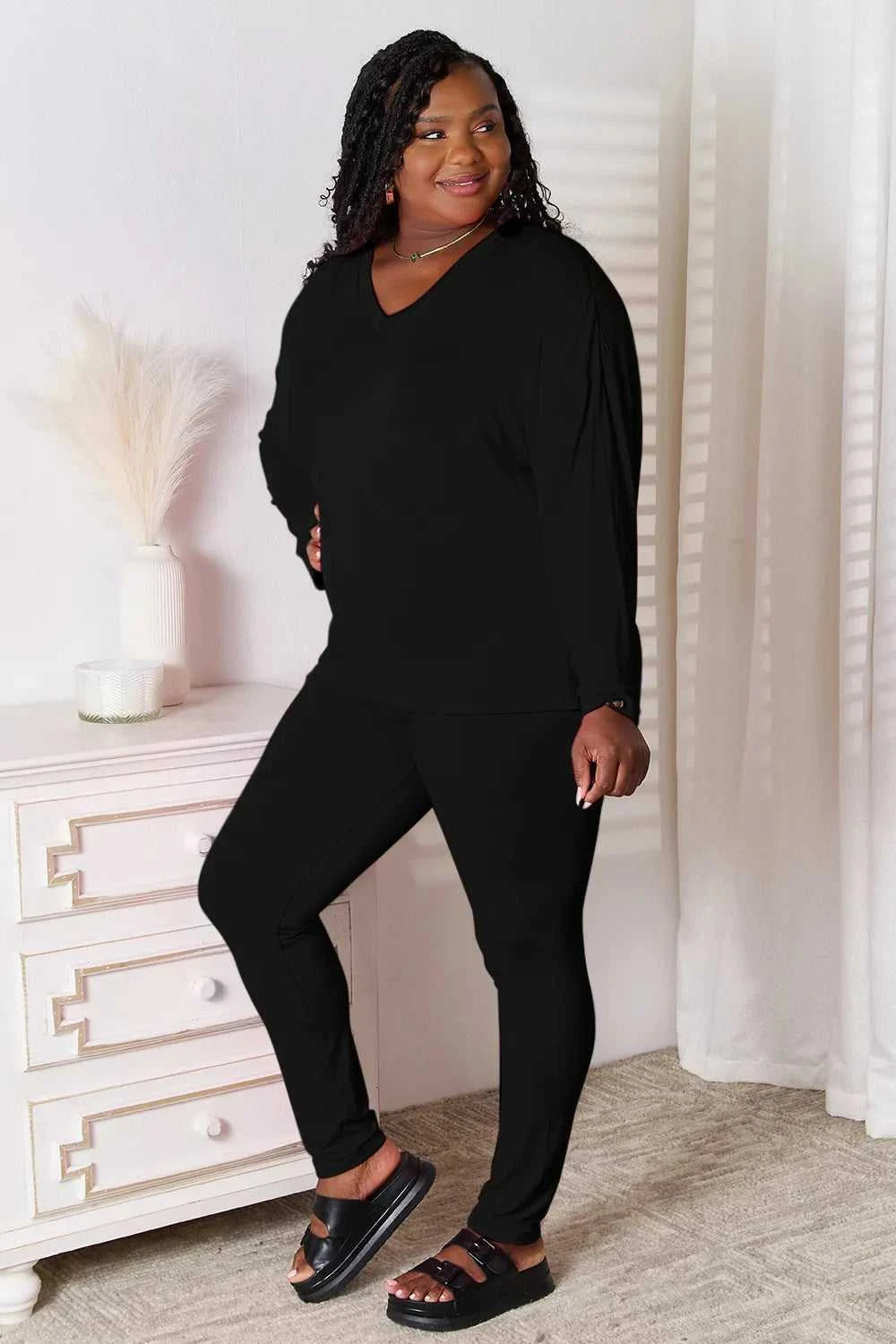Basic Bae Bamboo Full Size V-Neck Long Sleeve Top and Pants Lounge Set - product_type from hopeford-streams.myshopify.com