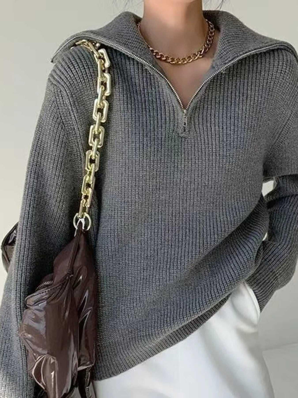 Half-Zip Long Sleeve Sweater -- 